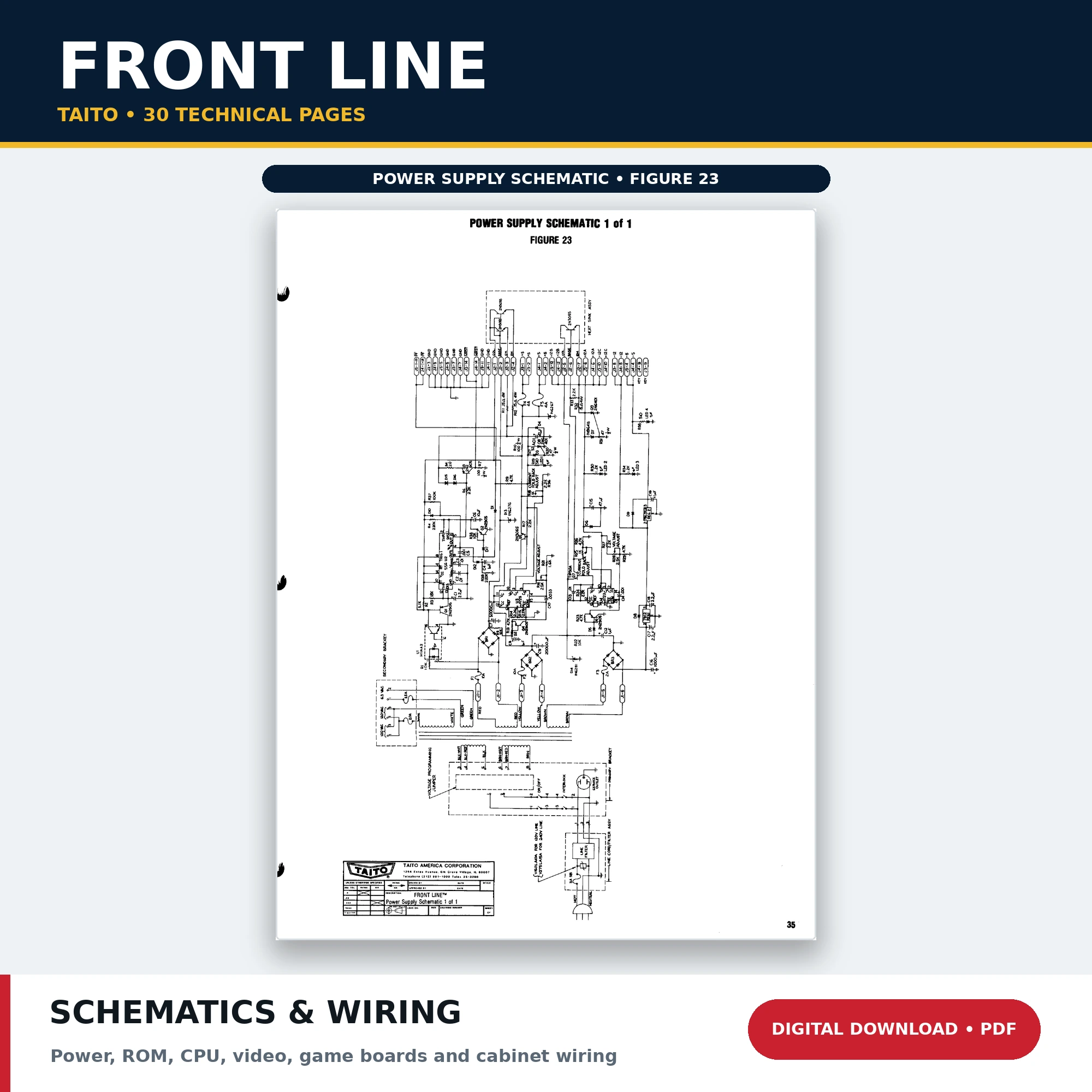 Taito Front Line power supply schematic and arcade wiring diagrams PDF download