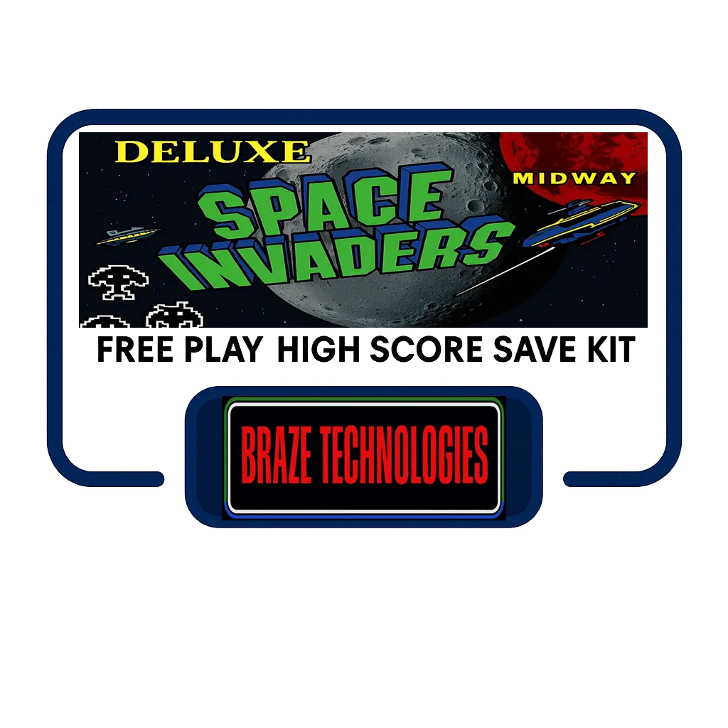 Braze Space Invaders Deluxe Multigame Free Play and High Score Save Kit Braze Space Invaders Deluxe Multigame Free Play and High Score Save Kit