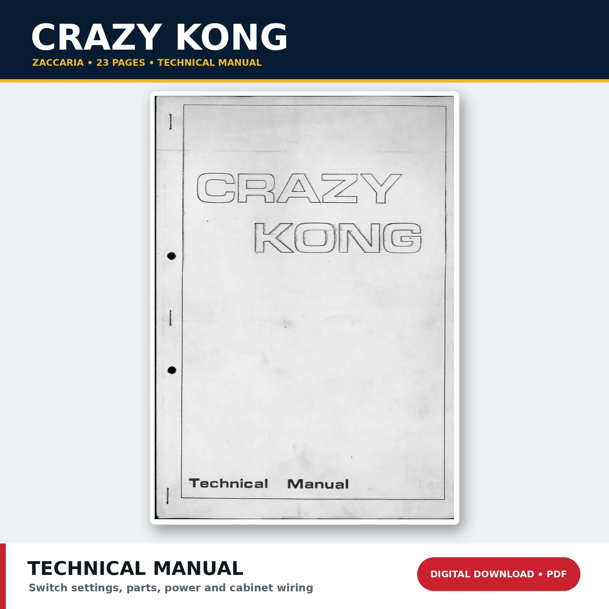 Zaccaria Crazy Kong technical manual PDF download with settings parts power and cabinet wiring