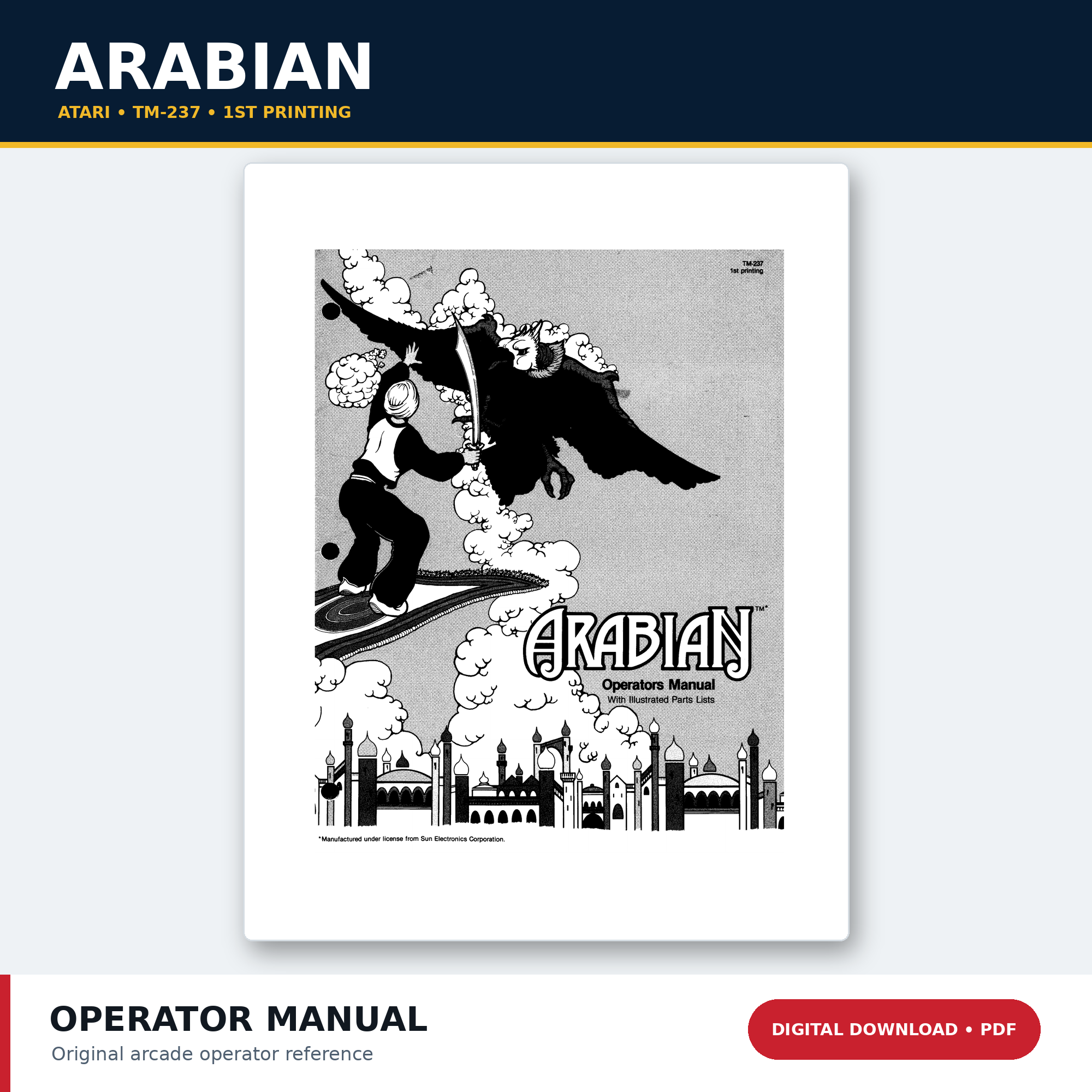 Atari Arabian arcade operator manual TM-237 first printing PDF download