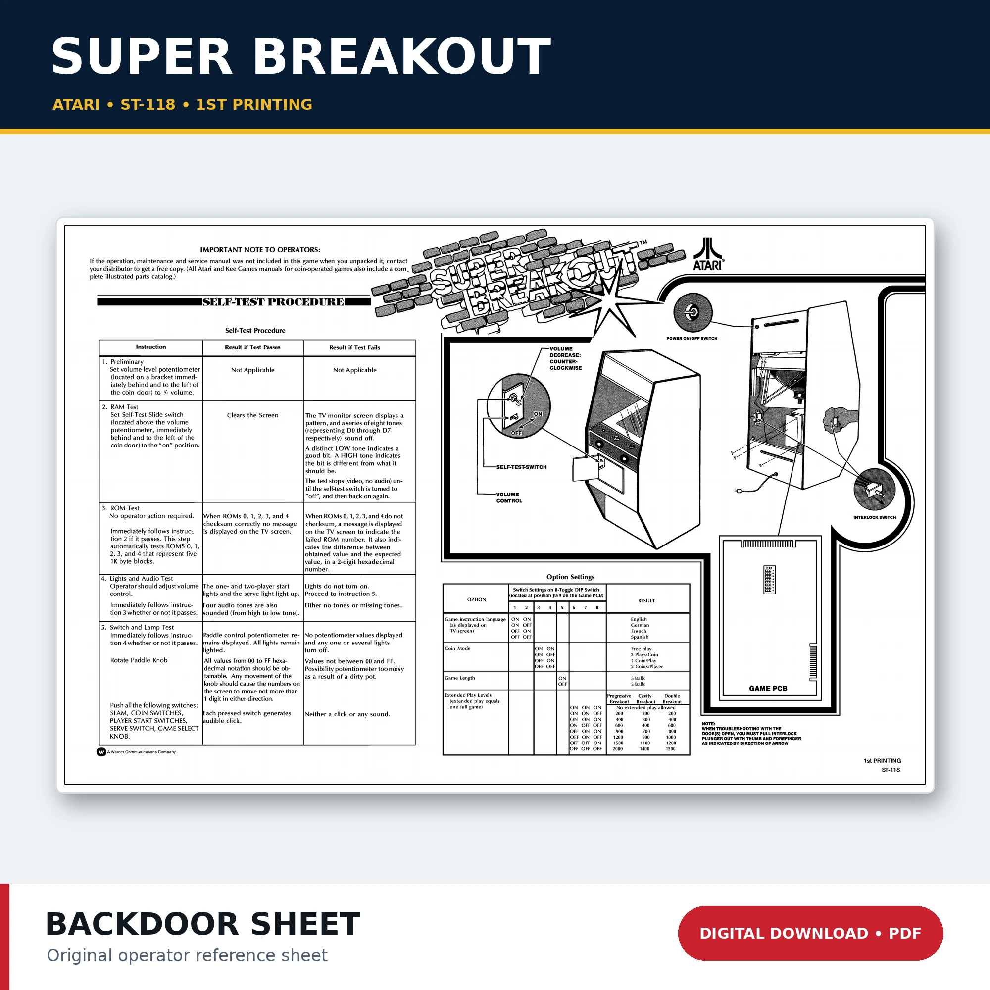 Atari Super Breakout ST-118 1st Printing Back Door Sheet PDF download