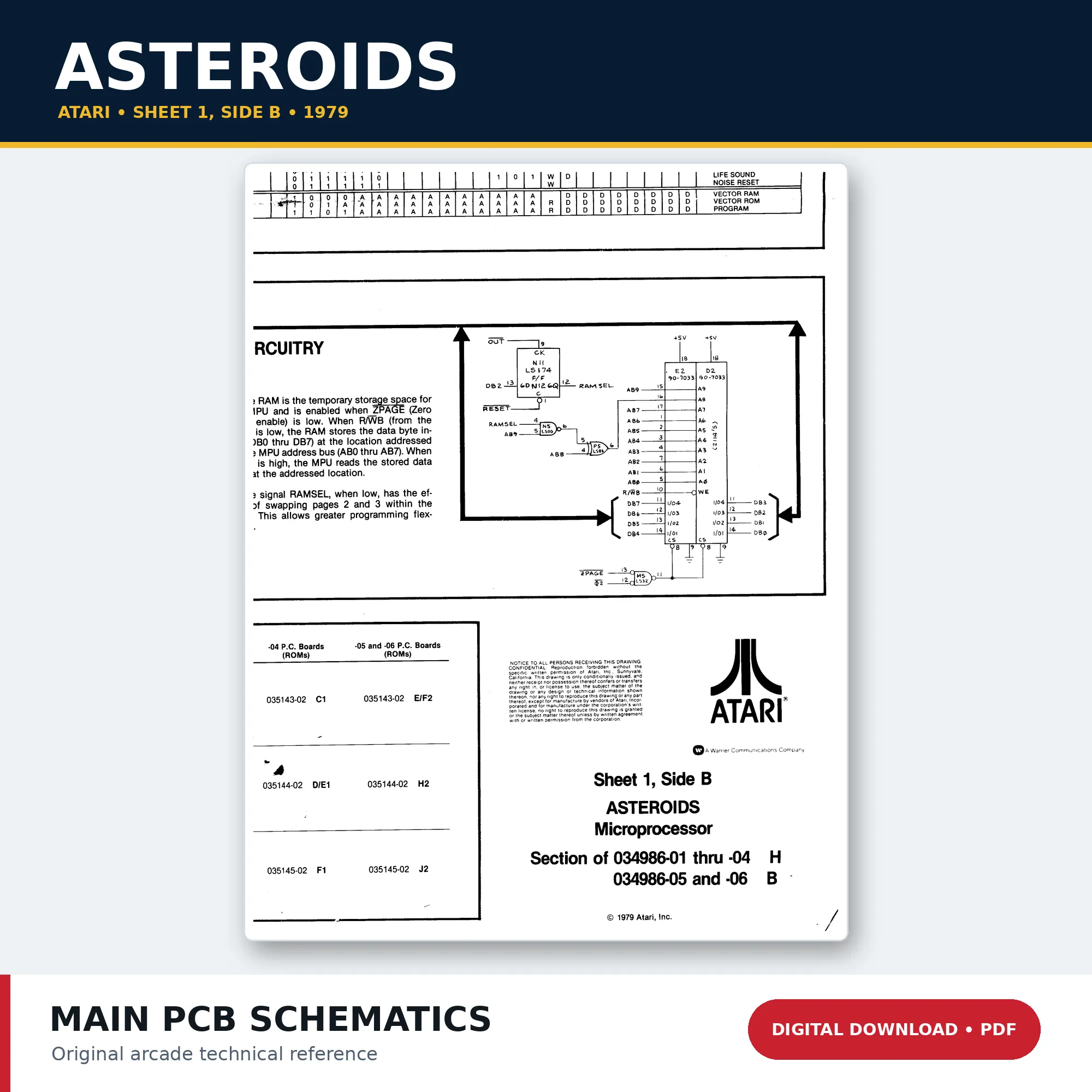 Atari Asteroids main PCB schematic Sheet 1 Side B PDF download