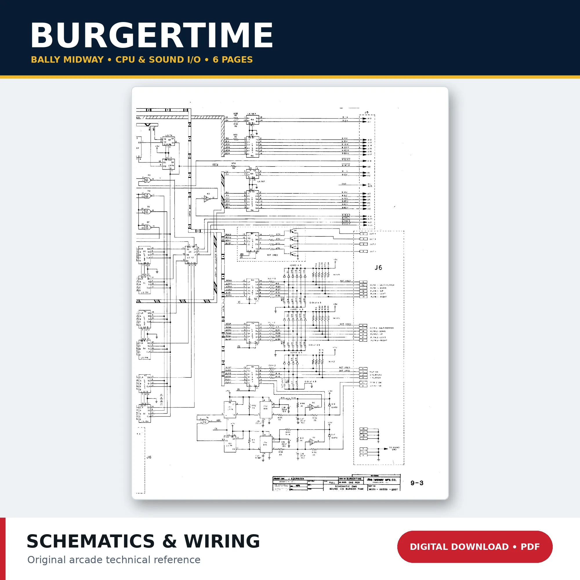 Bally Midway BurgerTime CPU and sound I/O board schematics PDF download