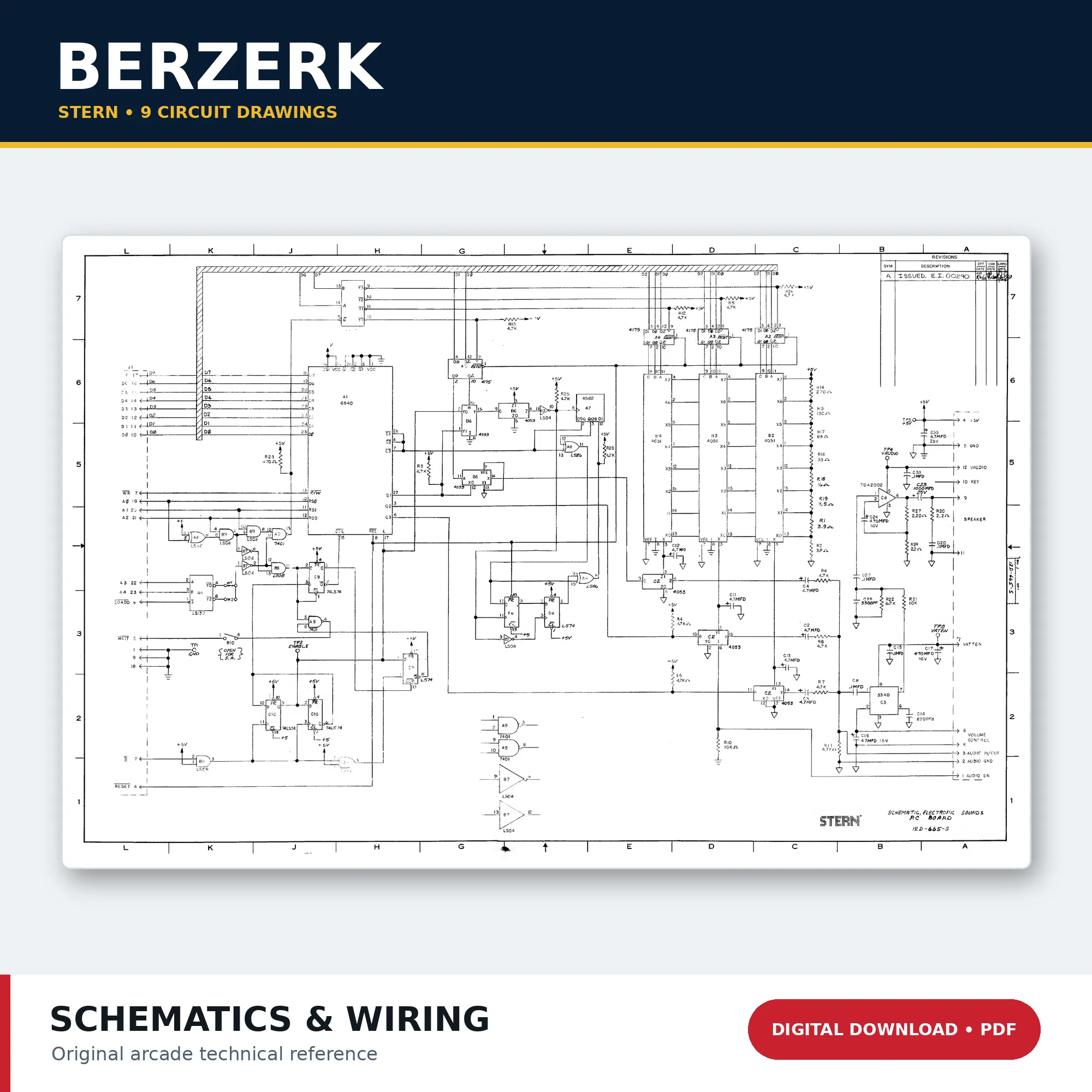Stern Berzerk arcade schematics and wiring diagrams PDF download with nine circuit drawings