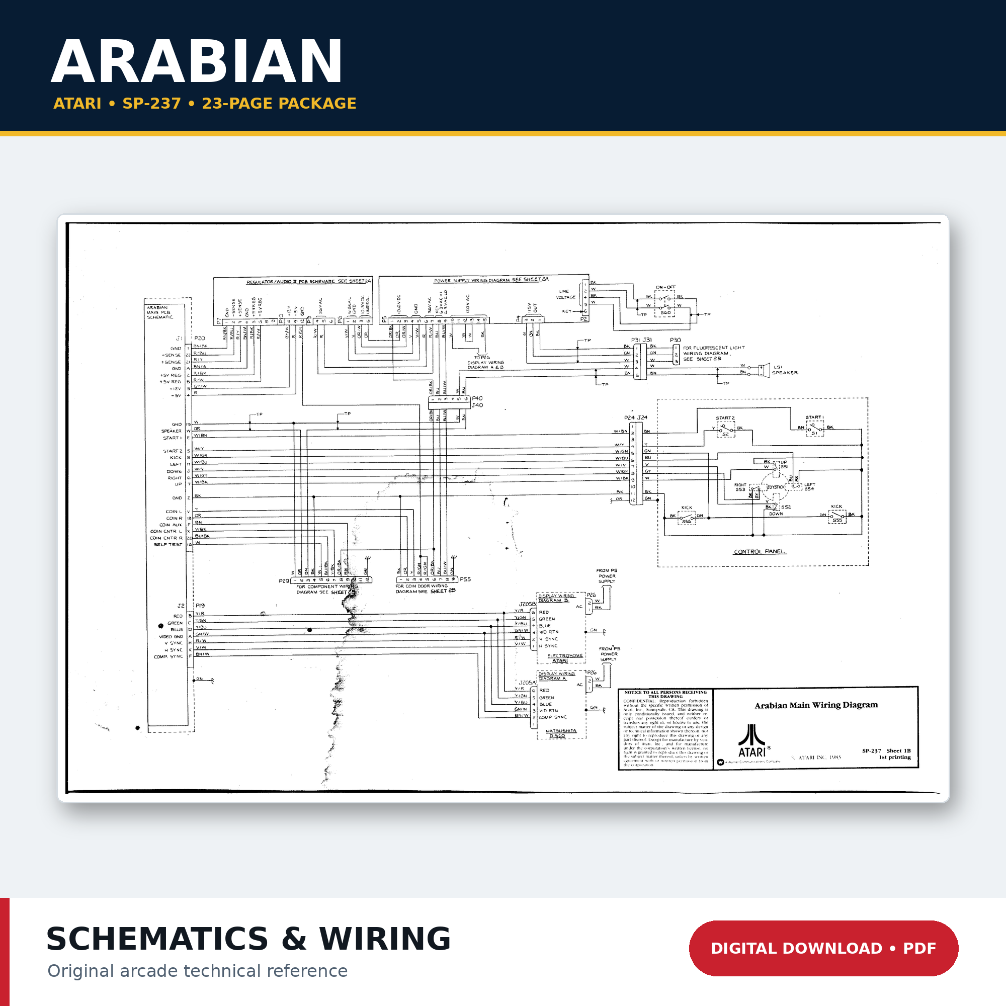 Atari Arabian arcade SP-237 schematics and wiring diagrams PDF download
