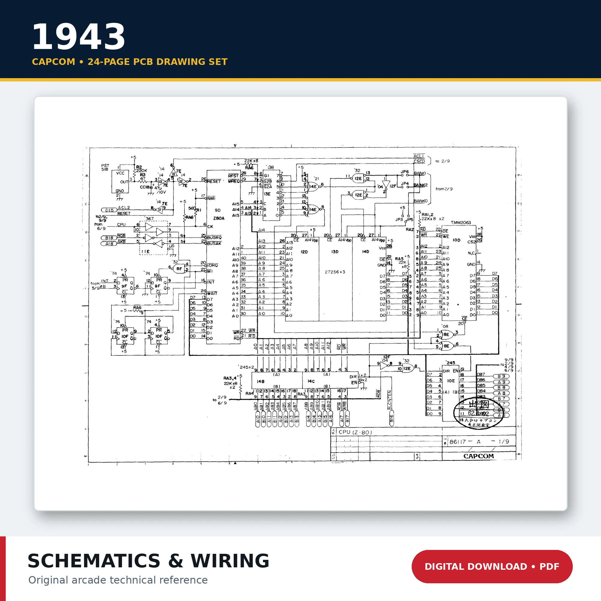 Capcom 1943 arcade PCB schematics and wiring diagrams PDF download
