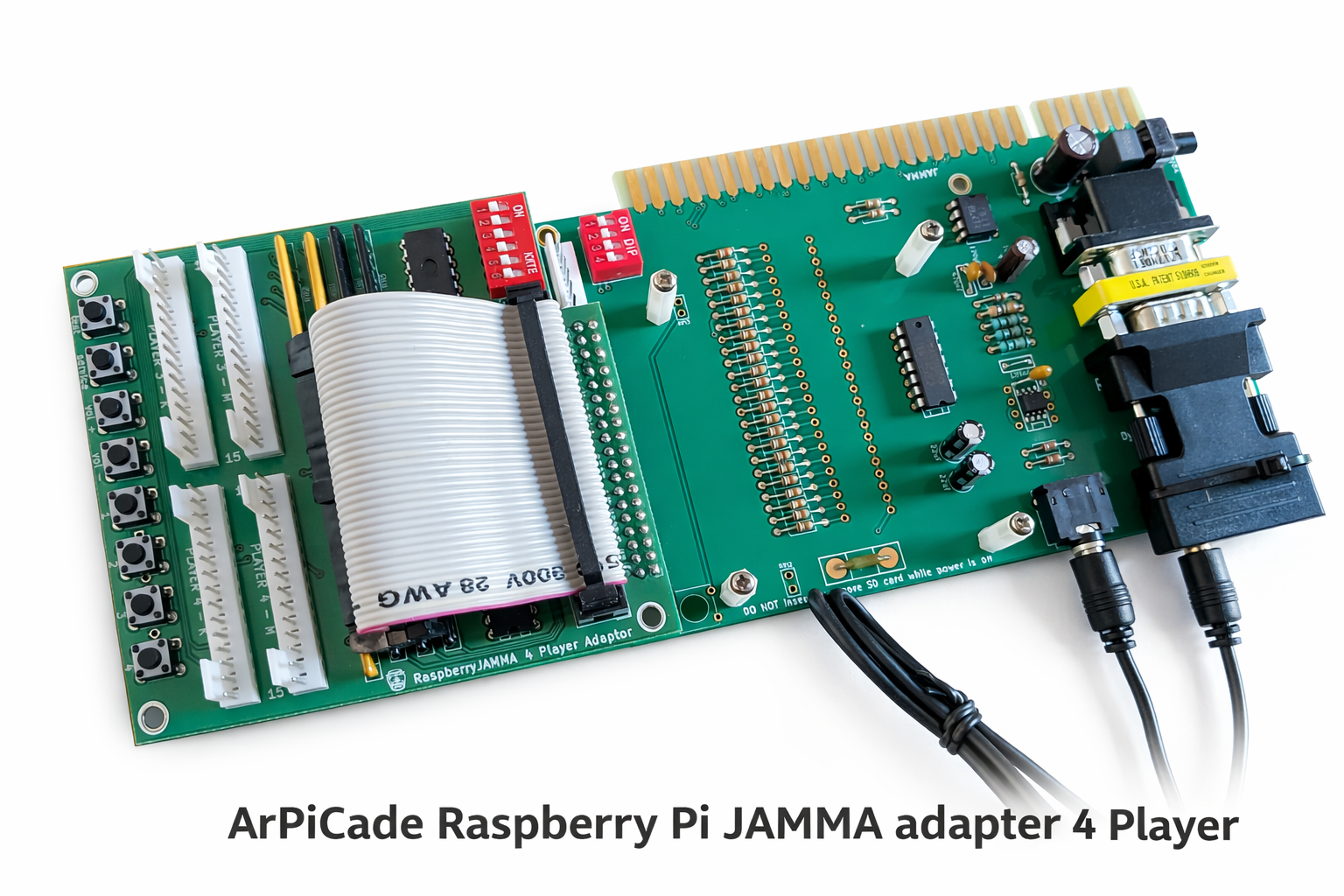 ArPiCade Raspberry Pi JAMMA adapter 4 player installed on arcade hardware