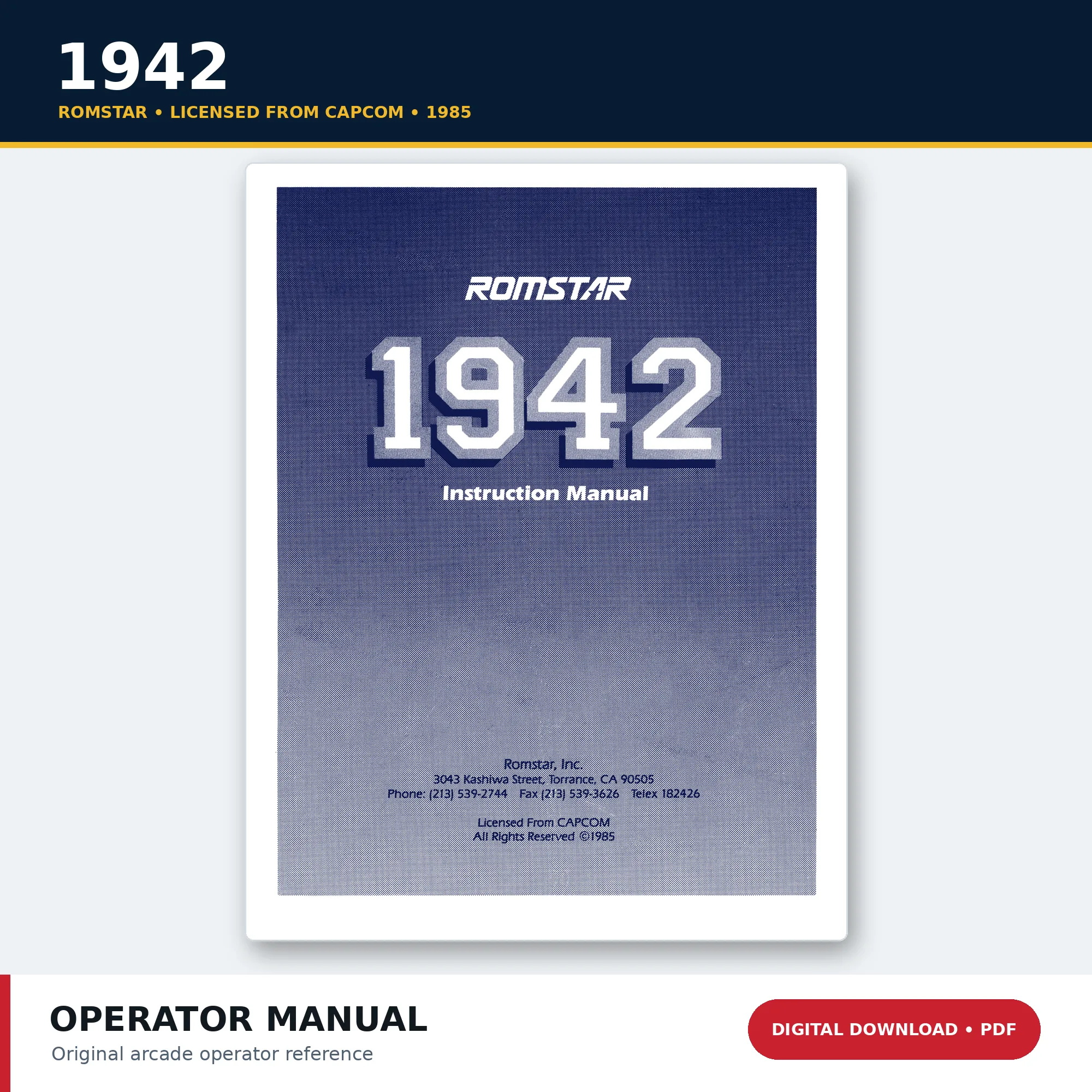 Romstar 1942 arcade operator installation and service manual PDF download