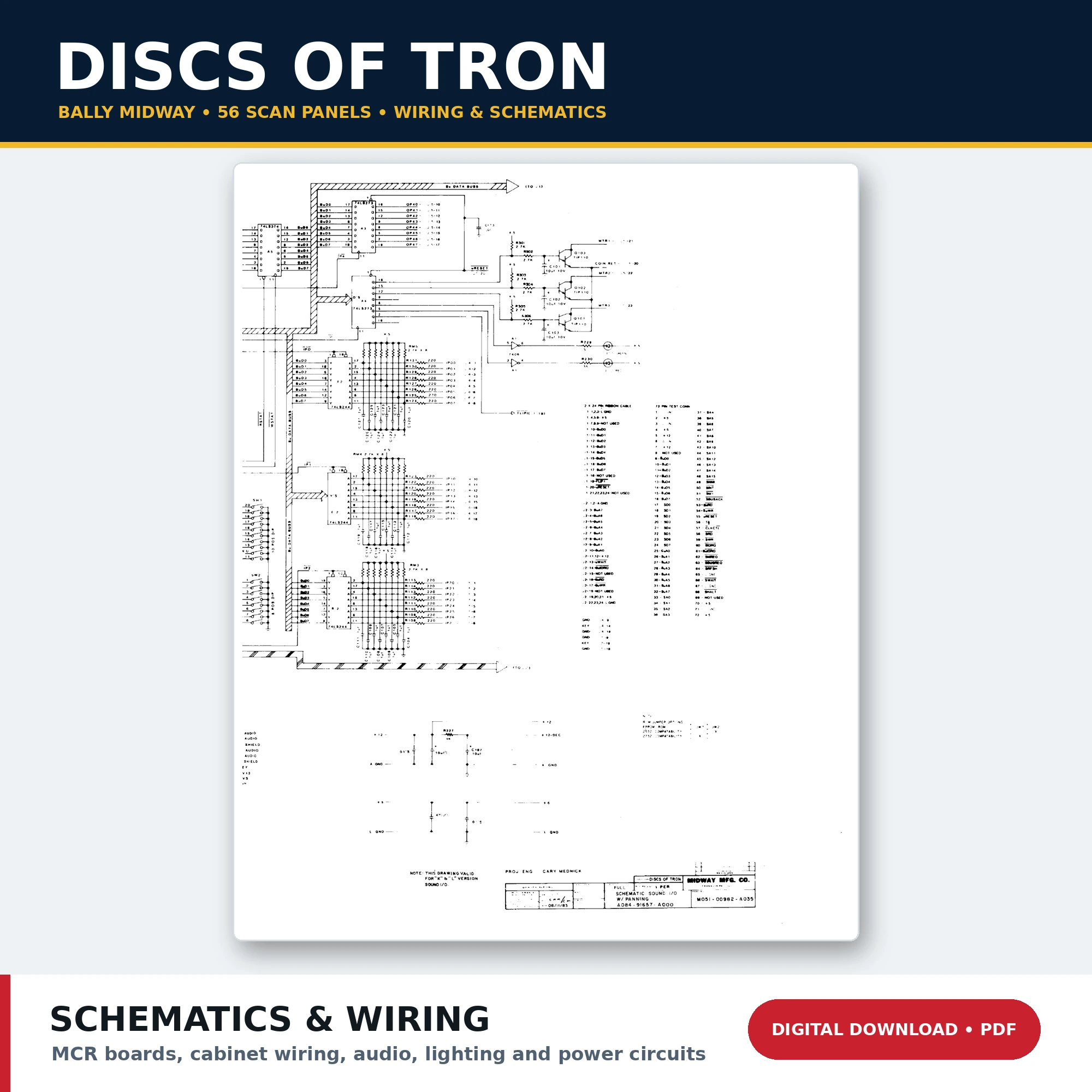 Bally Midway Discs of Tron arcade schematics and wiring diagrams PDF download